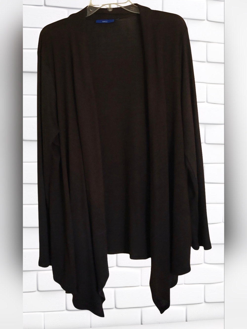 Apt. 9 Black Open Front Draped Cardigan with Waterfall Hem